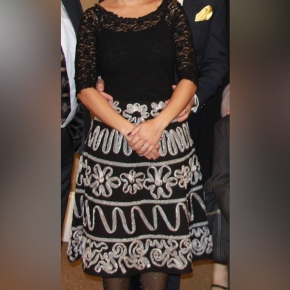 Anthropologie Dresses & Skirts - Anthropologie Basil & Maude Black a-line Ribbon & glass bead appliqué skirt C64